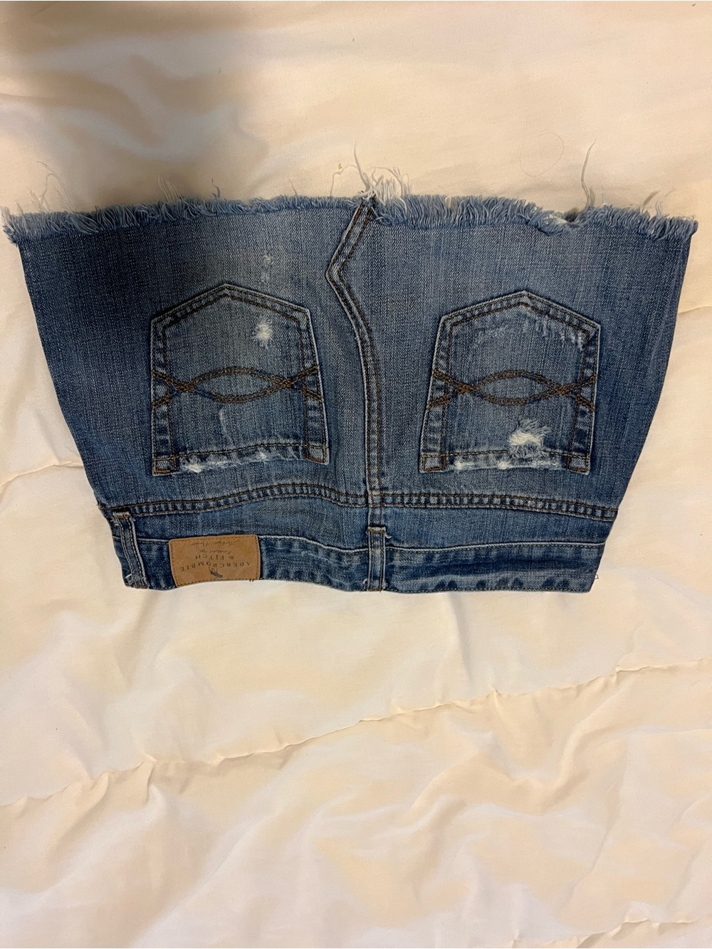 Abercrombie & Fitch Blue Frayed Denim Tube Top